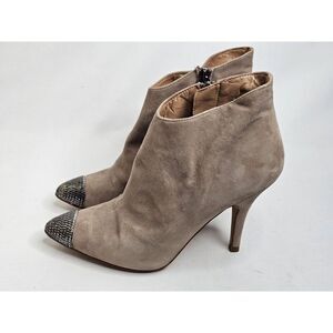 Zara Basic Beige Suede Ankle Boots Heels Studded‎ Toe Womens Size 38/7.5